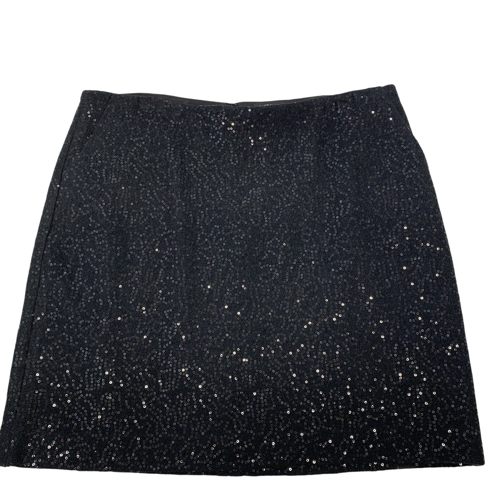 Ann Taylor Black Sequined Wool Blend Skirt  Sparkle Pockets Holiday Event‎ Lined